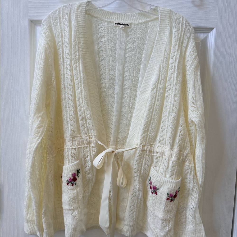 For Love And Lemons Cream Cardigan with Floral Embroidery